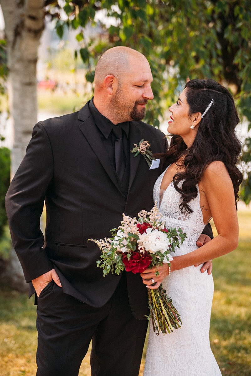 wainfleet engagement with couple looking at camera