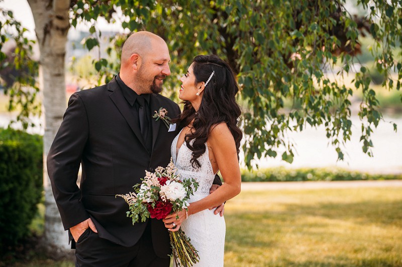 wainfleet engagement with couple looking at camera