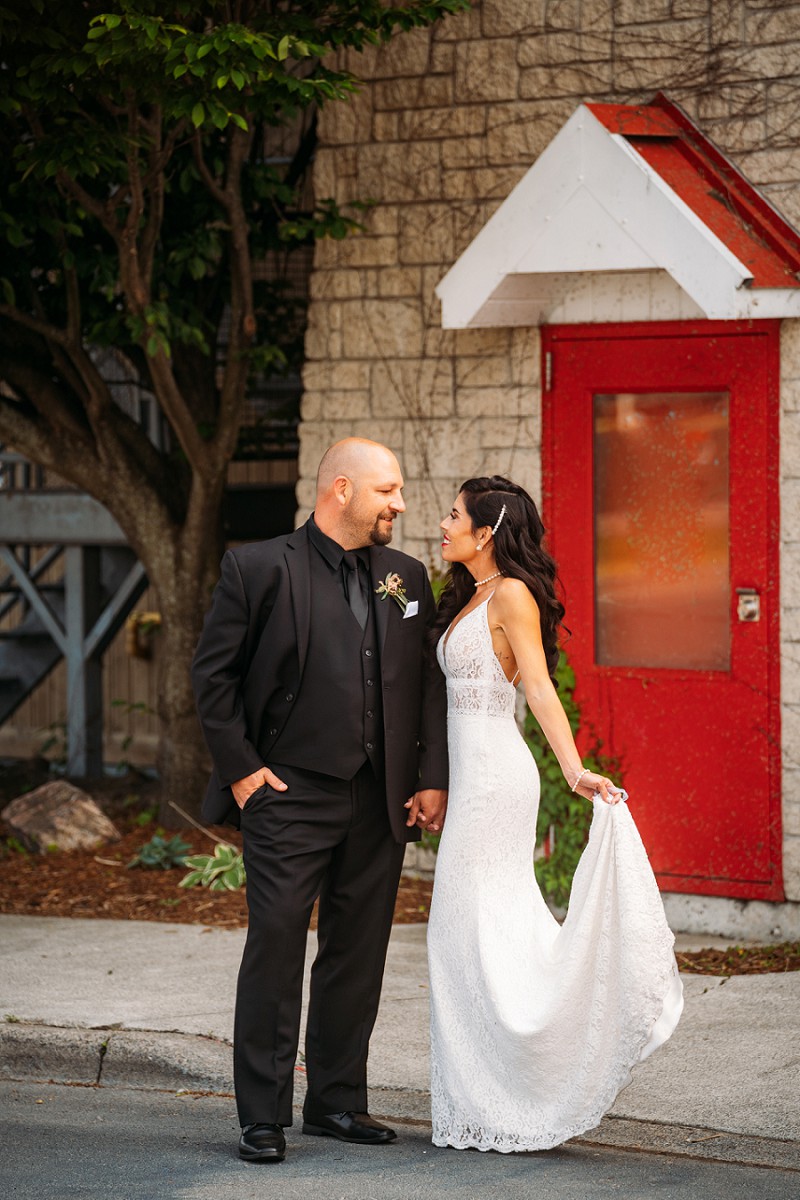 wainfleet engagement with couple looking at camera