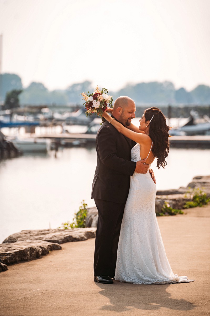 wainfleet engagement with couple looking at camera