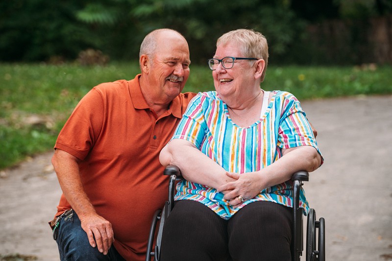 grandparents smiling at each other