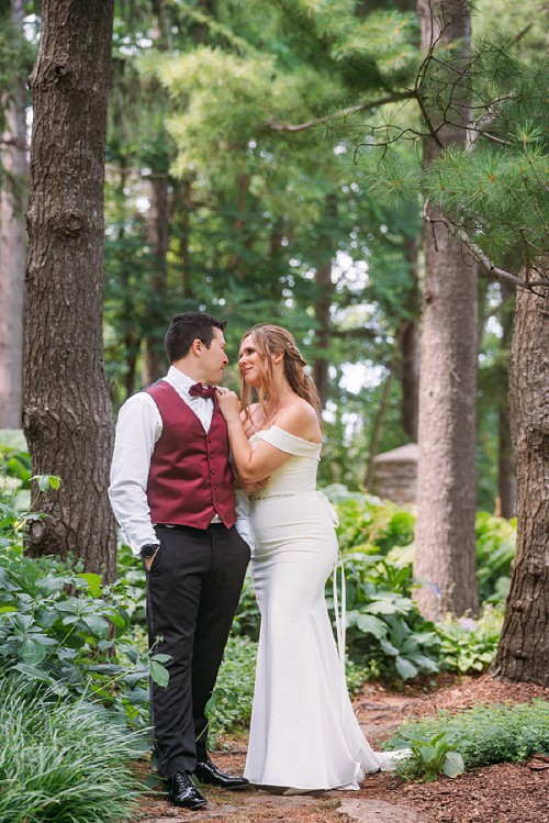 bride and groom in forest