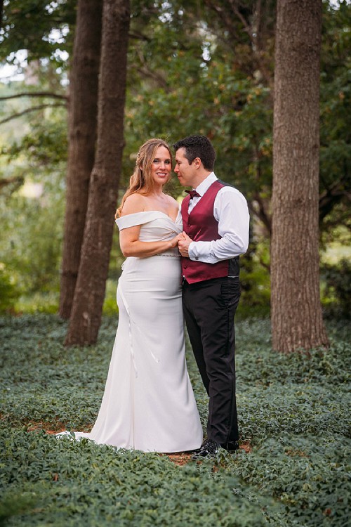 bride and groom in forest