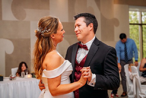 couple dancing and smiling