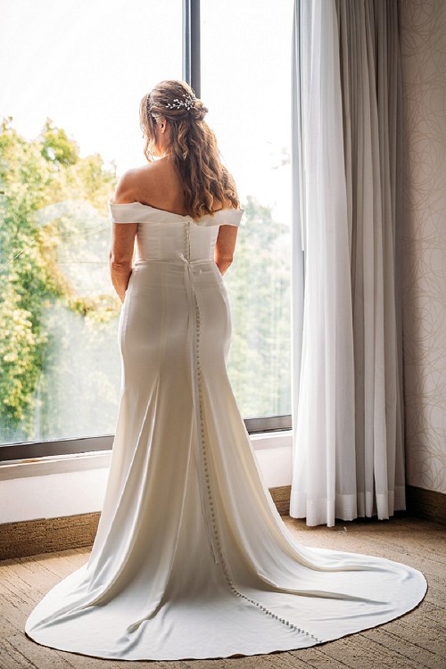 bride looking out window