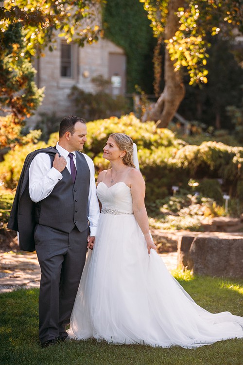 bride and groom looking at each other