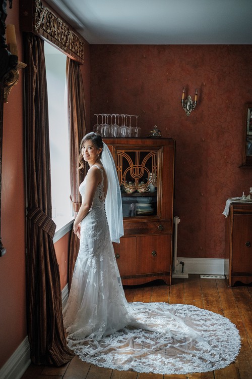 bride looking out window