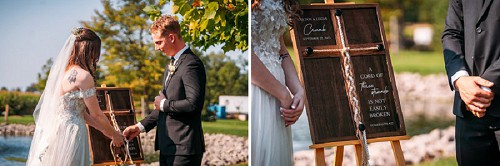 bride and groom tying knot