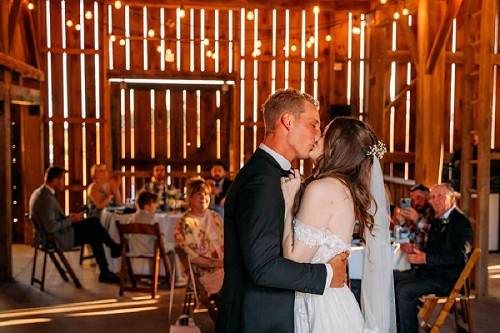 bride and groom kissing