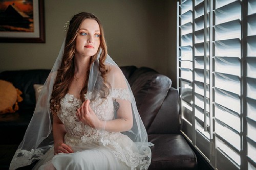 bride looking out window