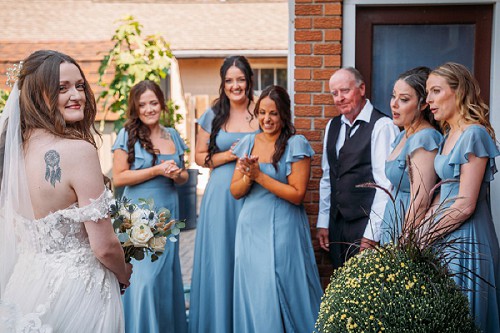 first look with bridesmaids