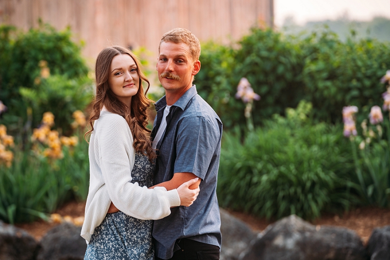 wainfleet engagement with couple looking at camera