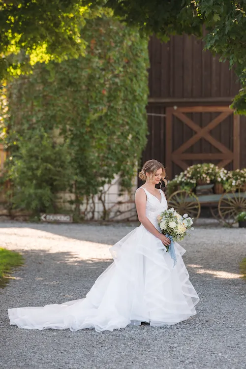 Bridal portrait outside at Maple Meadows