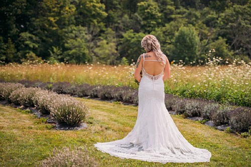 portrait of back of brides dress