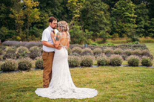 portrait of bride and groom from behind