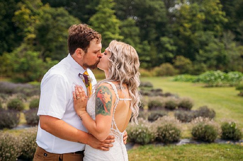 bride and groom kissing