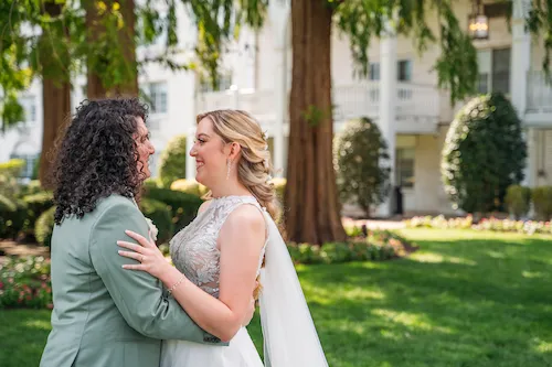 bride and groom embracing