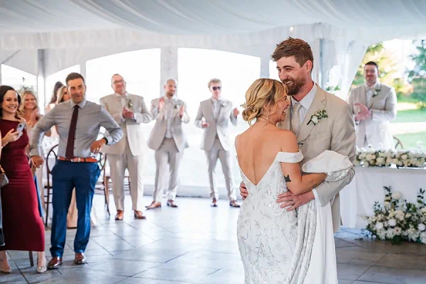 bride and groom dancing