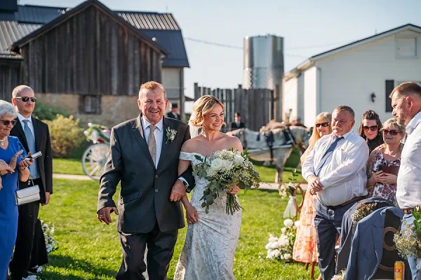 bride walking with day