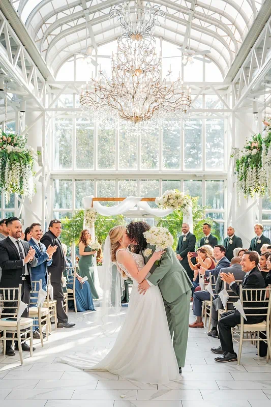 bride and groom kissing after wedding ceremony niagara falls