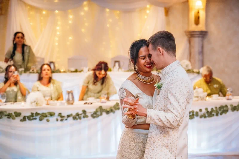 bride and groom dancing during wedding reception at the Delphi in Niagara Falls